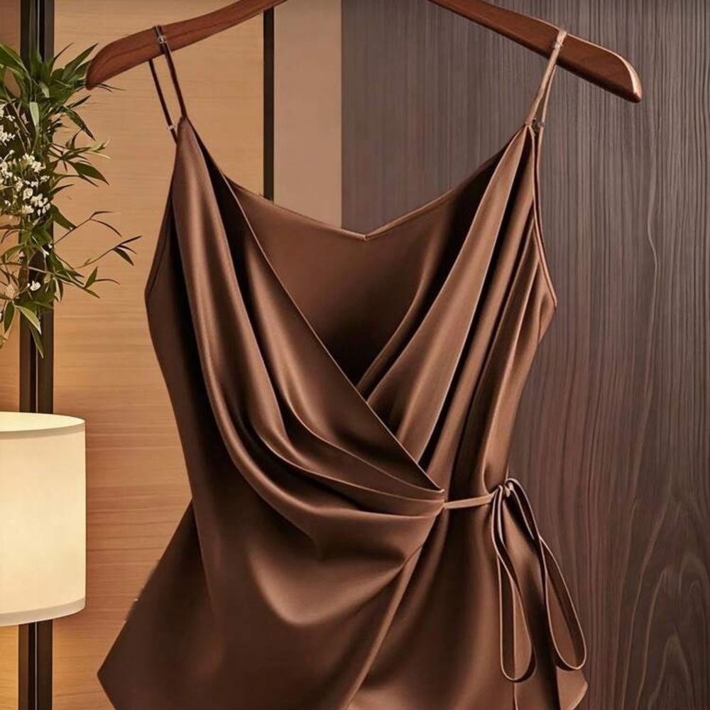 Elegant Brown Women's Drape Top